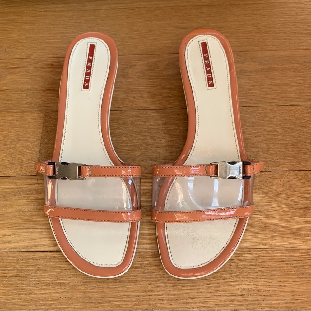 Vintage Prada sport pvc buckle kitten heel sandals 38